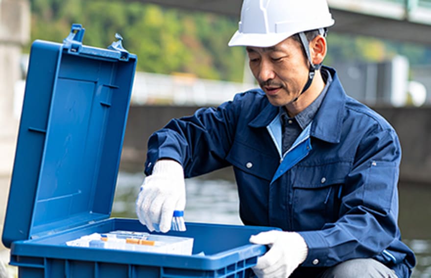 試料採取・梱包する現場職員
